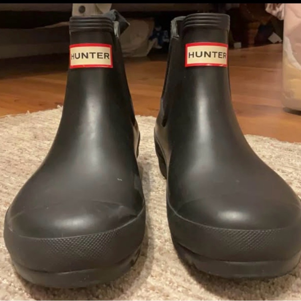 Hunter Black Short Rain Boots with Red Logo